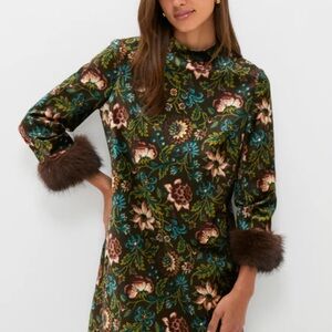 Tuckernuck Floral Long Sleeve Dress with Faux Fur Cuffs